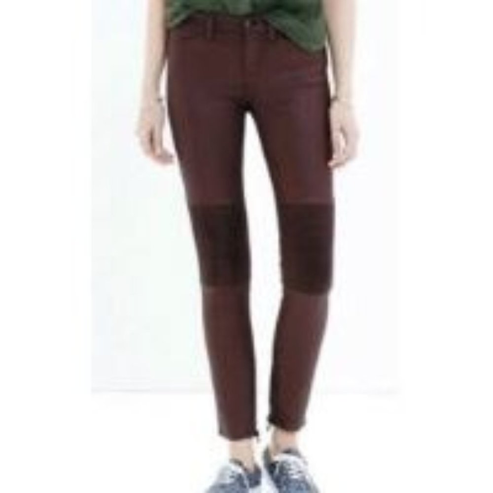 Madewell Biker Wax Pant Size 25 Maroon Skinny Skinny Coated Jeans Ankle Zip Moto
